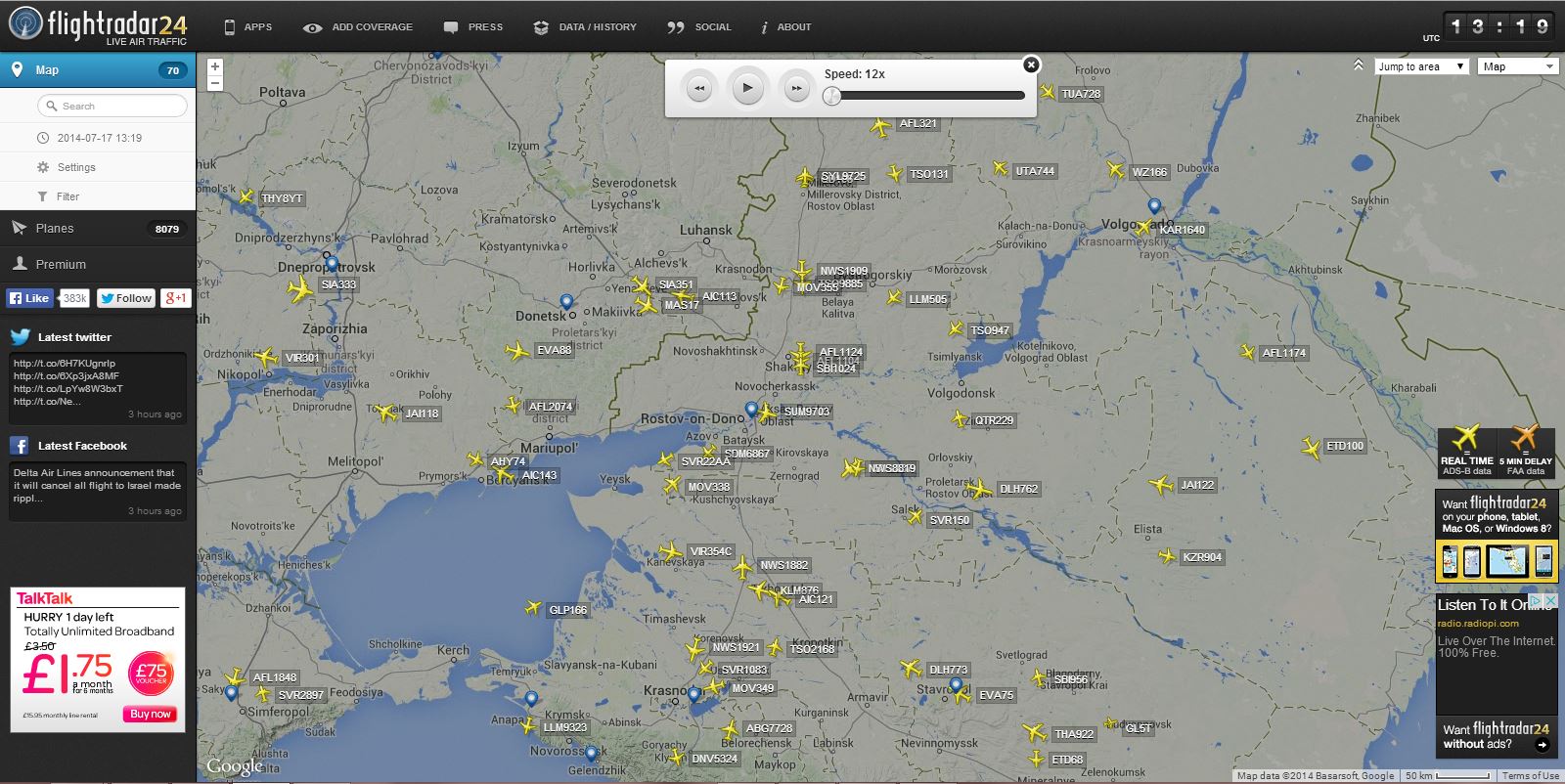 Flights in proximity to MH17 (Source: FlightRadar24)